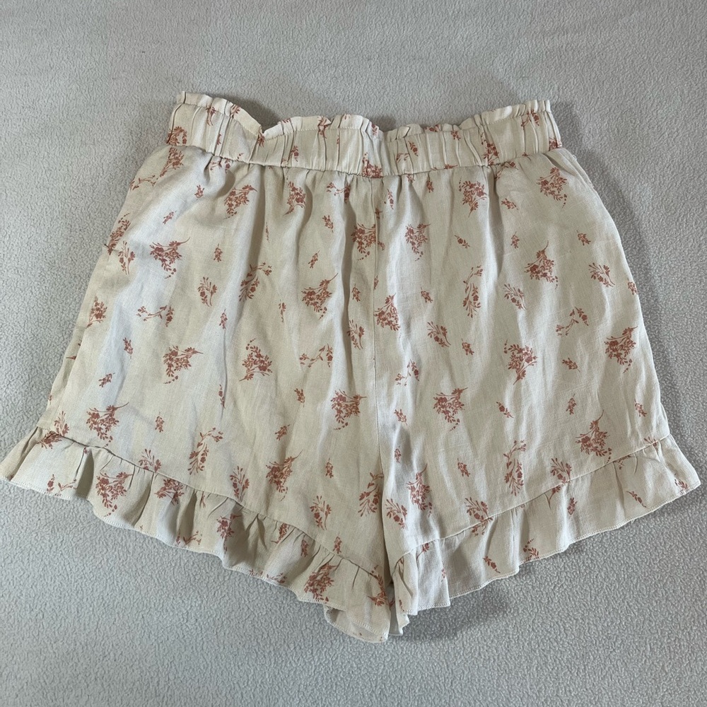 Blue Rain High Waist Floral Shorts with Ruffle Hem